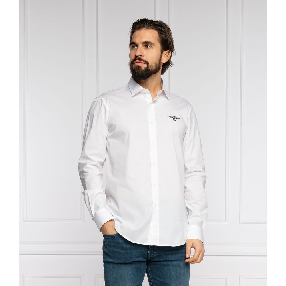 "White Cotton Men's Shirt with Slim Fit Design"