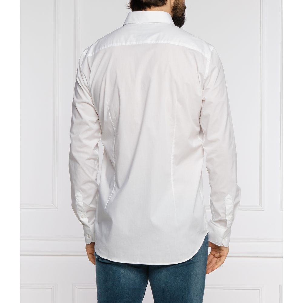 "White Cotton Men's Shirt with Slim Fit Design"