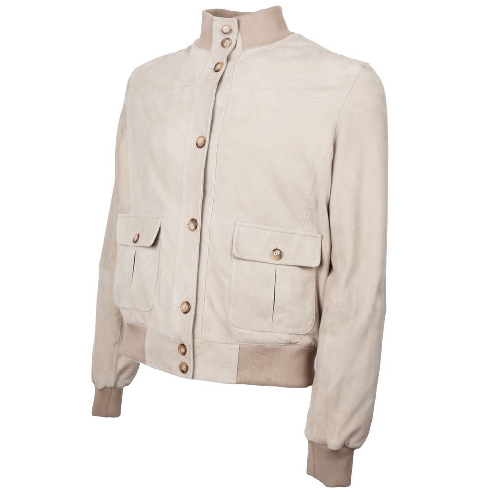 Beige Calfskin Men Jacket