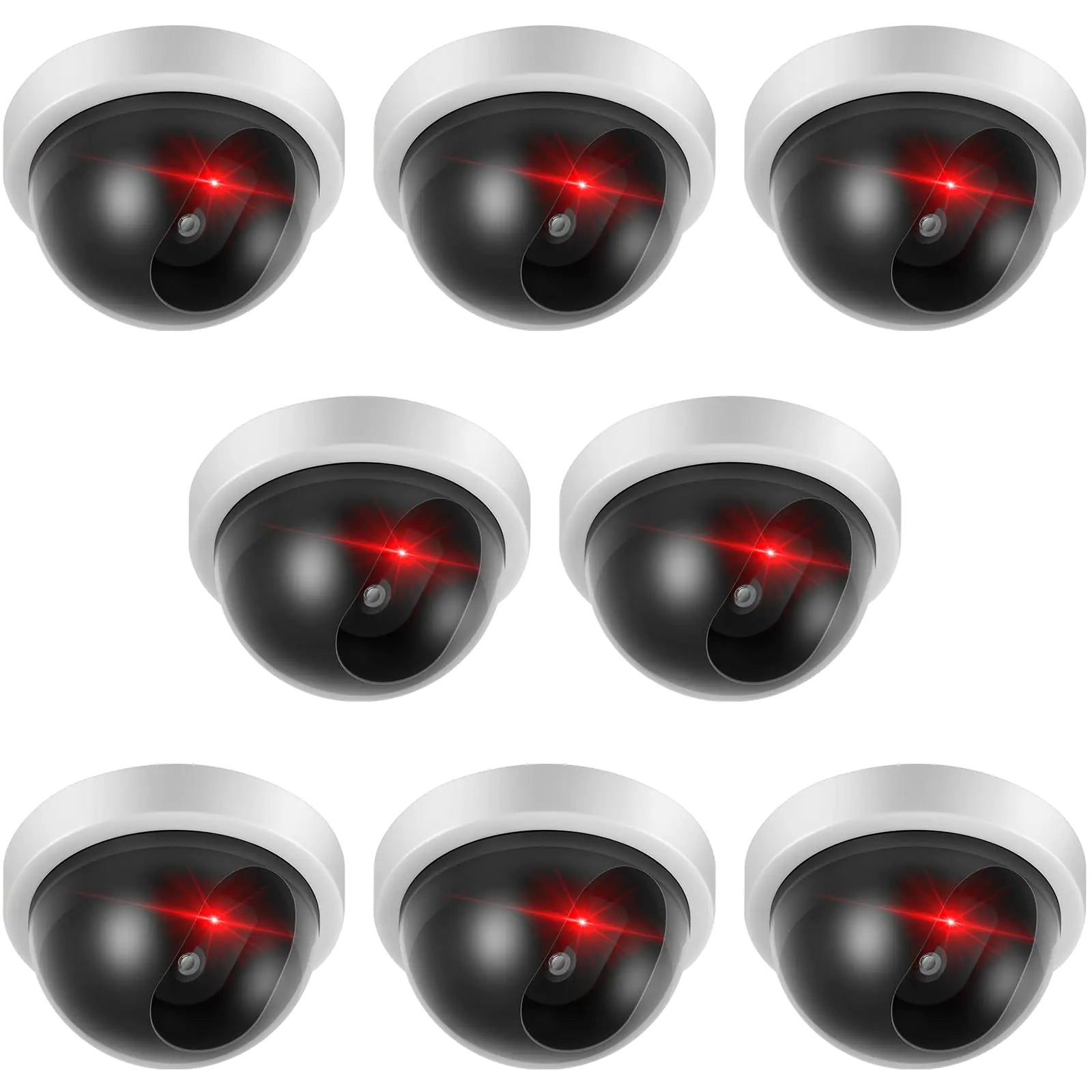 Kanayu 8 Pack Dummy Fake Camera CCTV Dome Fake Security Camera with Flashing Red LED Light Wireless Surveillance Dummy Cameras for Outside Decoy Camera with Screws Tape for Indoor Outdoor Home (White)